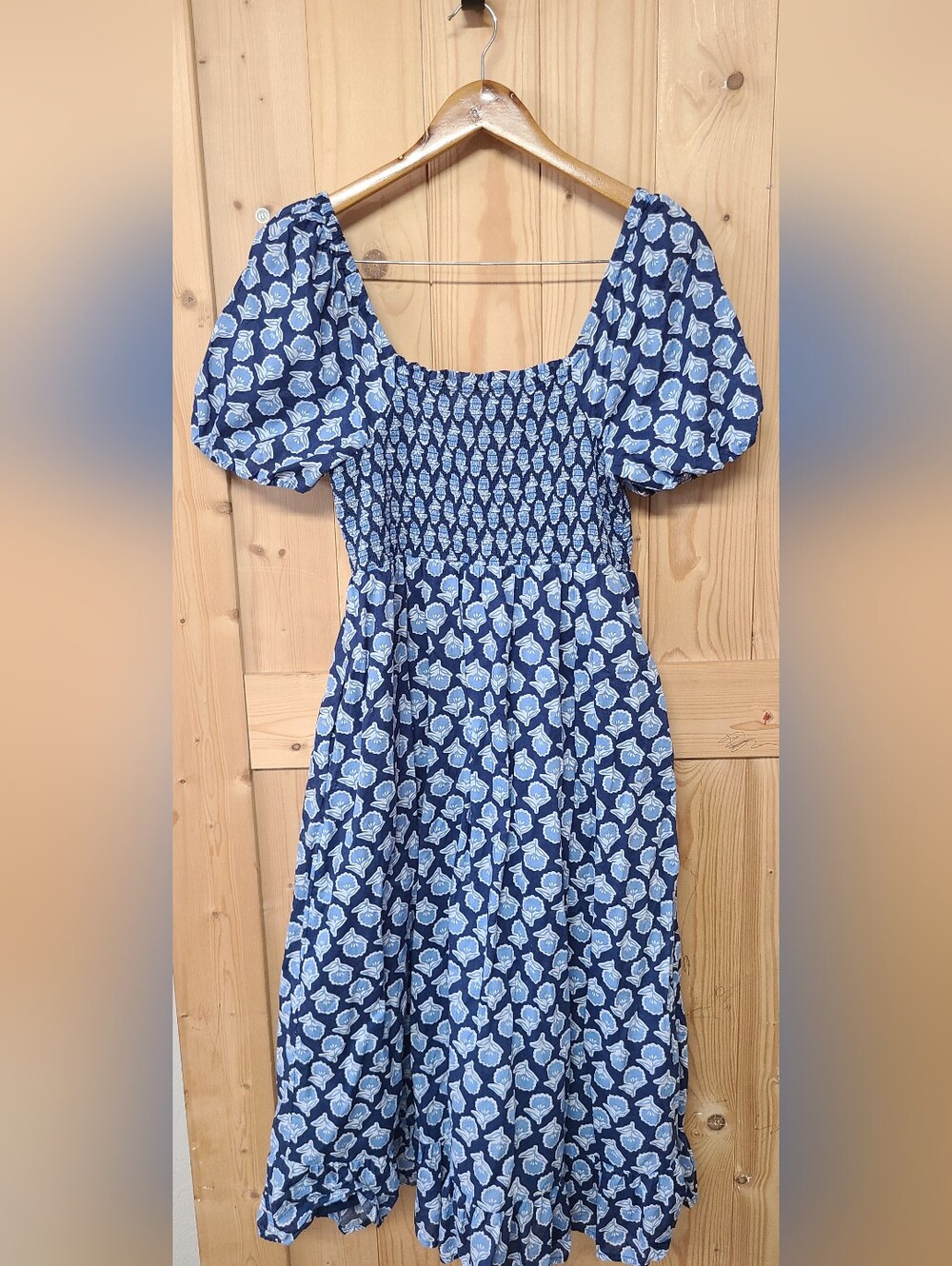 J. Crew Navy and Light Blue Floral Smocked Midi Dress - Picture 5 of 9